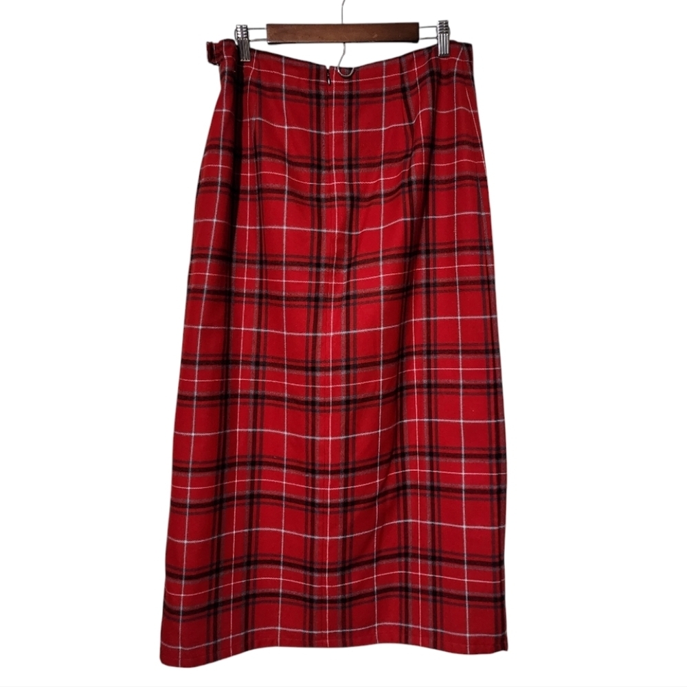 Liz Claiborne Crazy Horse Vintage Tartan Red Black Plaid Maxi Skirt - Picture 3 of 10